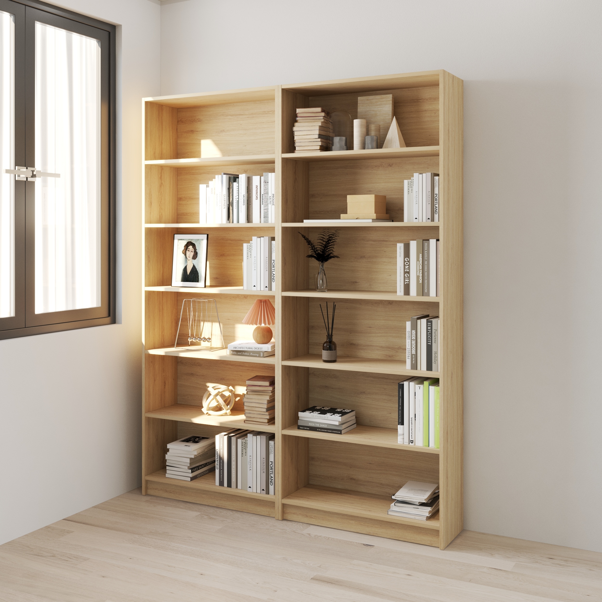 HAPPY FURNITURE , Combo 2 kệ sách 6 tầng - CATY , KSA_088, 160cm x 28cm x 202cm DxRxC