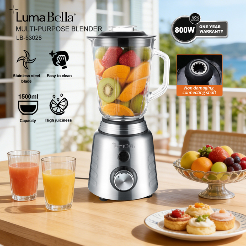 Máy xay sinh tố đa năng 2 in 1 Lumabella LB-53028 xay nhuyễn mịn rau của quả công suất cao 800W - HÀNG CHÍNH HÃNG