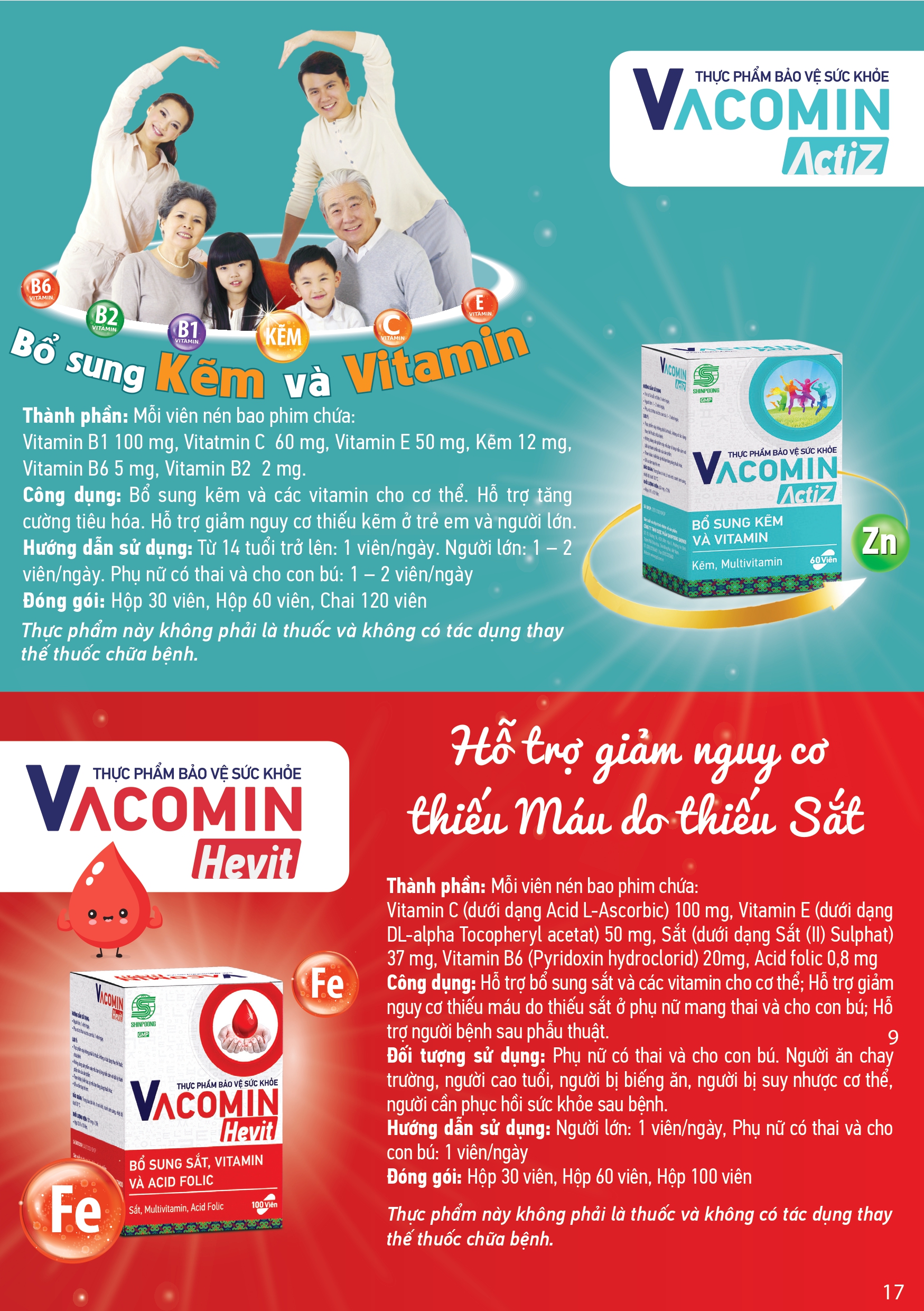 COMBO Viên Uống Vitamin tổng hợp, bổ máu và hỗ trợ khớp VACOMIN ACTIZ, HEVIT, VAROBONE - SHINPOONG 60 viên