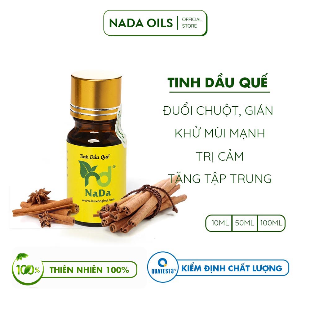 Tinh dầu Quế nguyên chất Nada | Kiểm định QT3 | Đuổi chuột, gián, Khử mùi mạnh, Tập trung