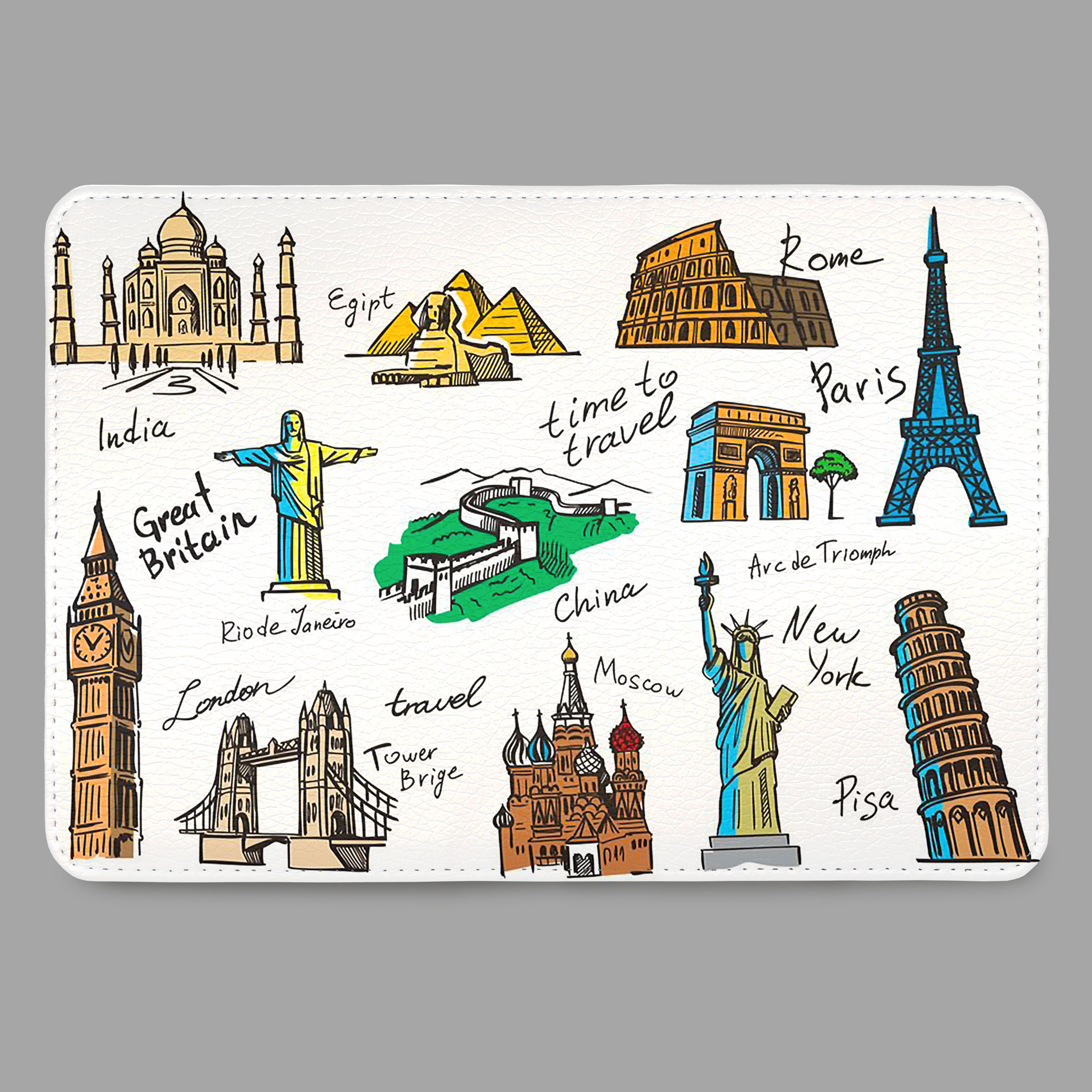 Ví Đựng Passport Du Lịch KỲ QUAN THẾ GIỚI - Bao Da Hộ Chiếu Và Phụ Kiện CUTE - Passport Cover Holder WORLD WONDER - Thiết Kế Độc Đáo - Nghệ Thuật - LT025