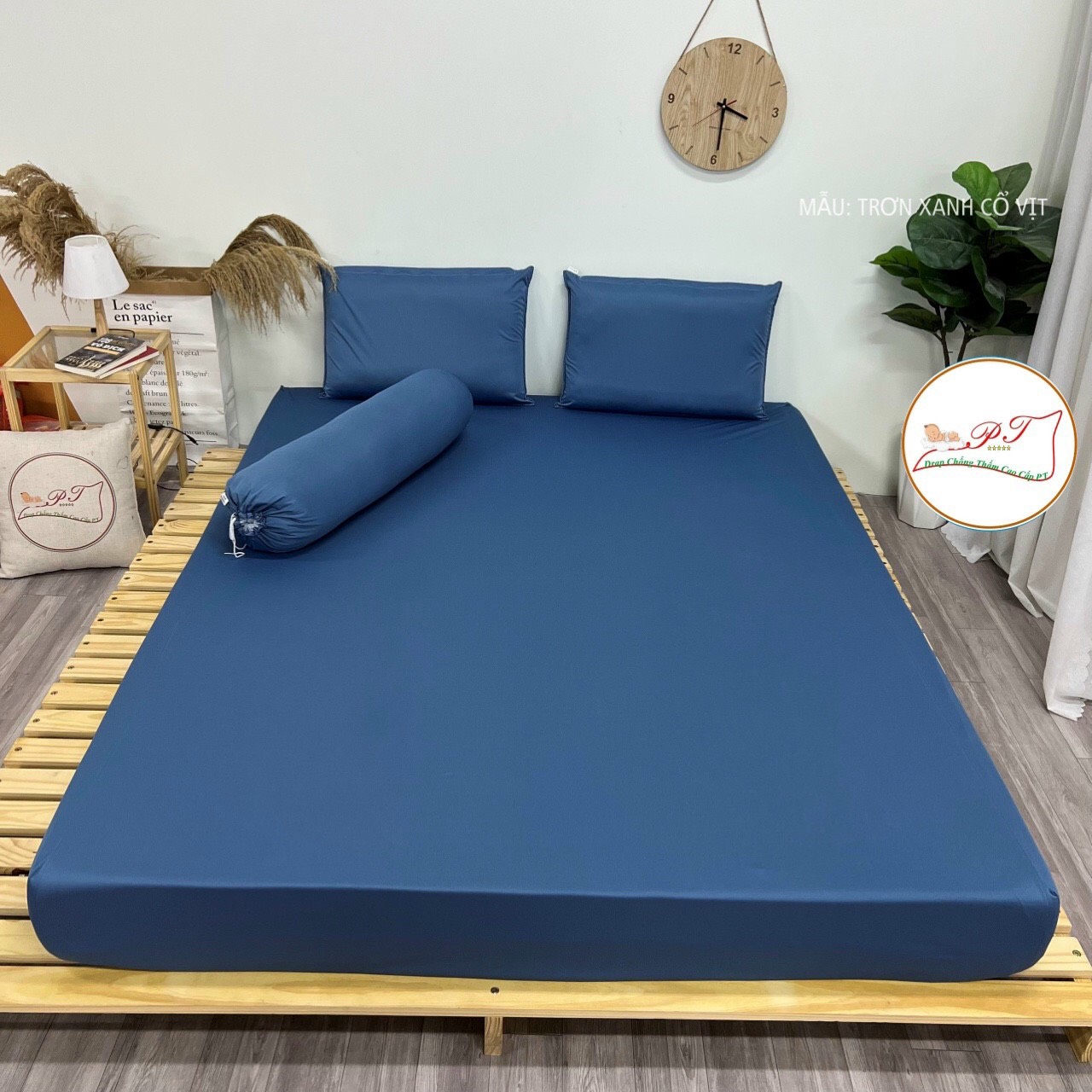 Ga Chống Thấm Cao Cấp PT Mẫu Họa Tiết Trơn Xanh Cổ Vịt