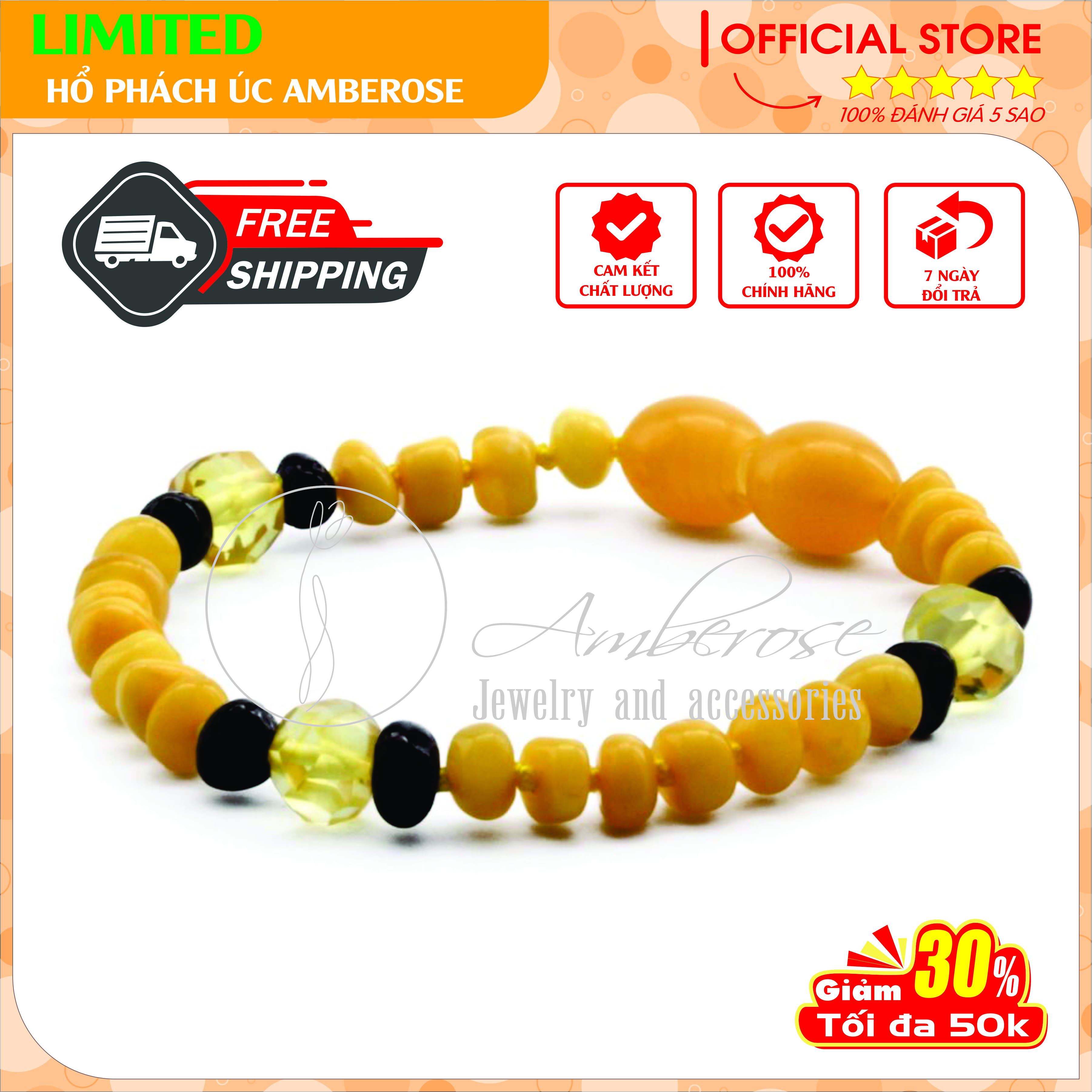 Bộ Vòng Hổ Phách Amber Úc Cho Bé 0 - 10 tuổi SABLMT7