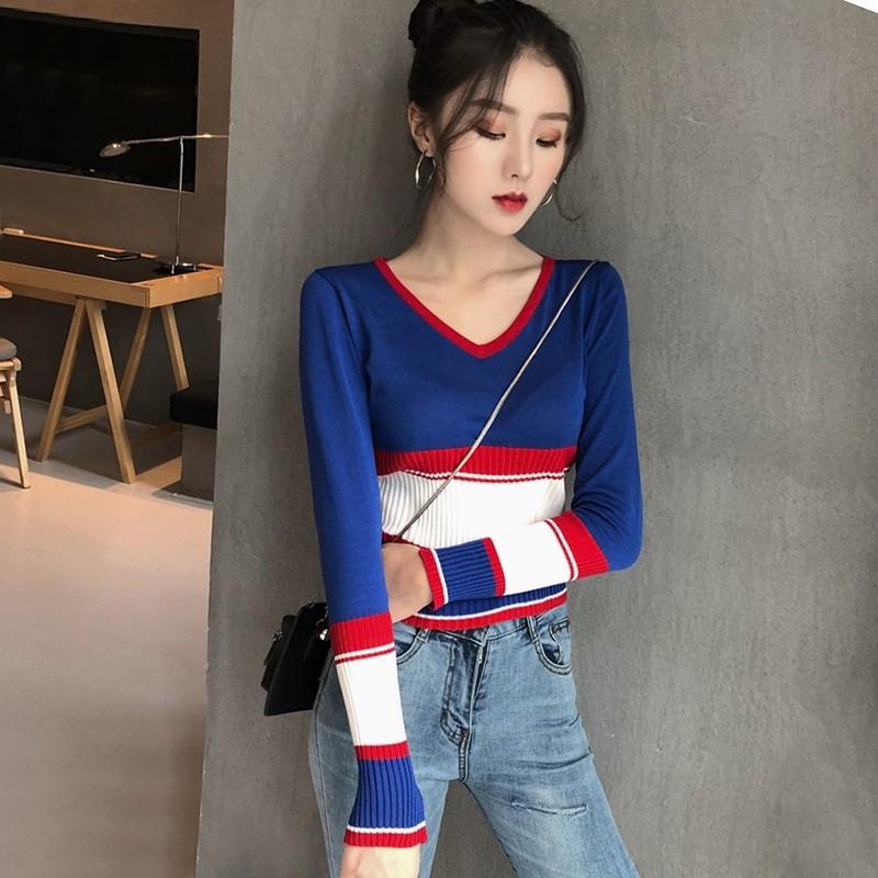 Áo len nữ tay dài cổ chữ V thời trang Hàn Quốc