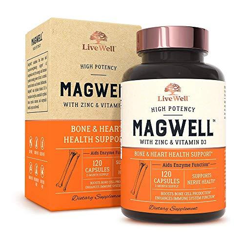 Magnesium Zinc & Vitamin D3 - Most Bioavailable Forms of Magnesium - Malate, Glycinate, Citrate - MagWell by LiveWell | Bone & Heart Health, Immune System Support - 120 Capsules