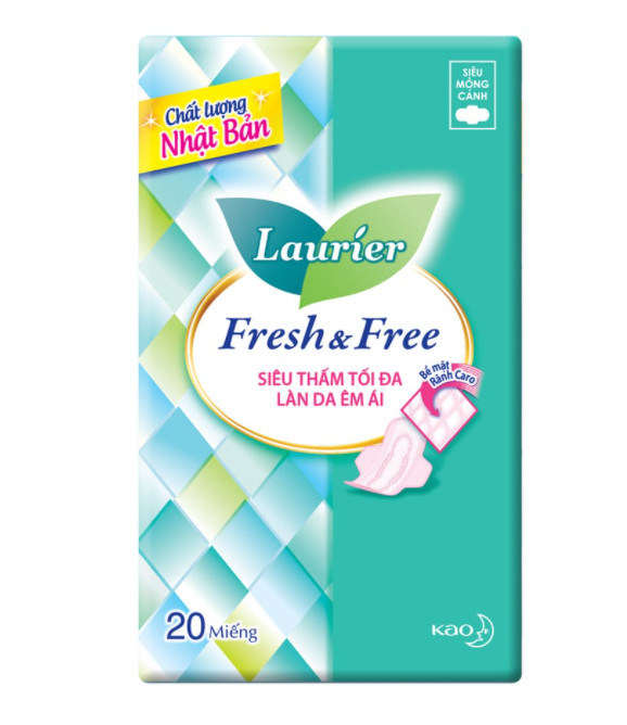 Băng Vệ Sinh Laurier Fresh &amp; Free Siêu Mỏng Cánh - 20 Miếng