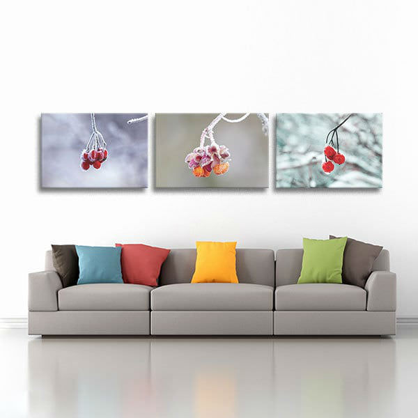 Bộ 3 Tranh Canvas Viền Composite Treo Tường Mùa Đông "Sắc Đỏ Trong Tuyết Trắng" W514