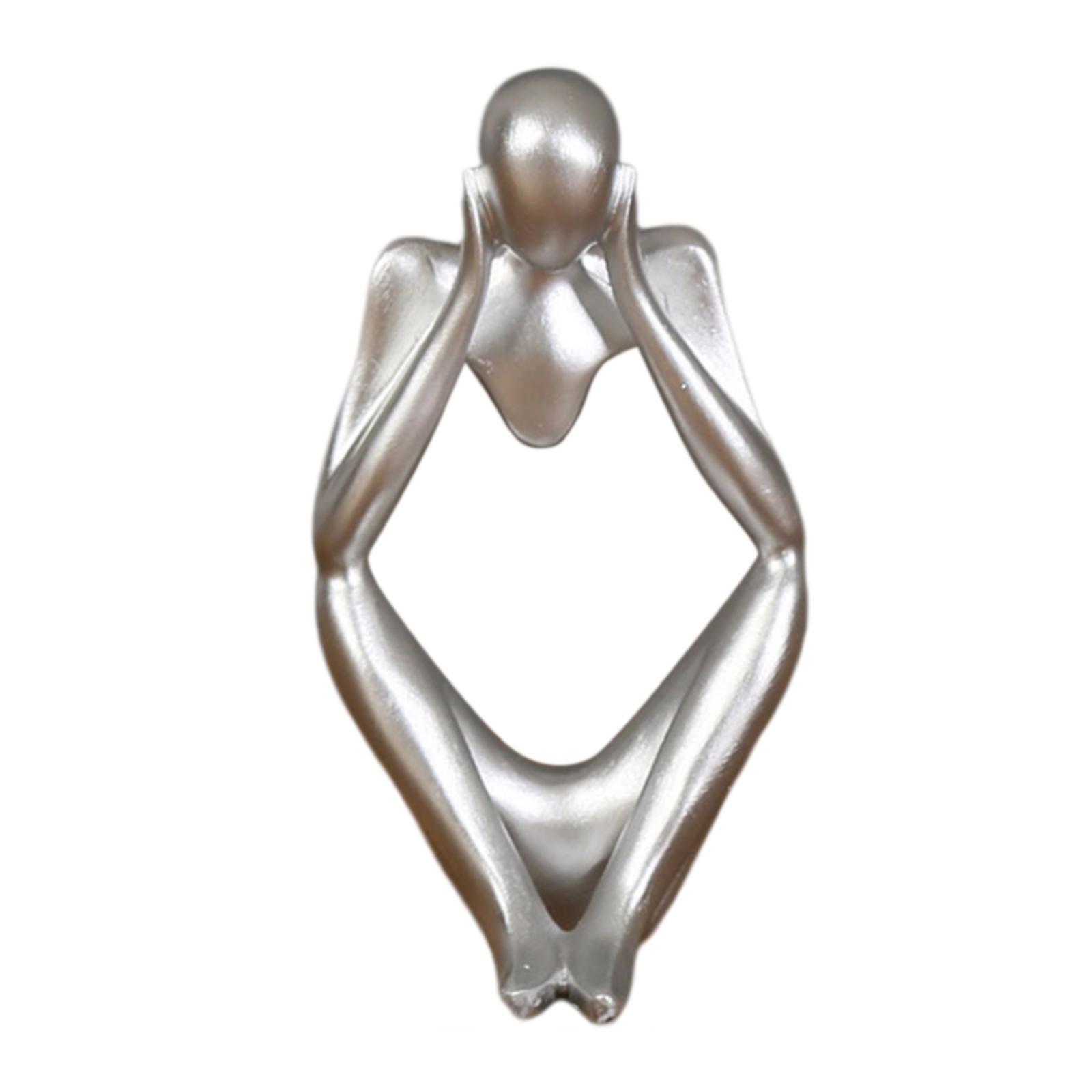 2 PCS Resin Thinker Sculpture Figurine Statue for Tabletop Bookcase Silver