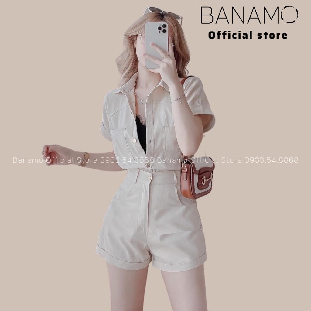 Bộ Jumpsuit cổ sơ mi liền quần gập gấu thời trang Banamo Fashion bộ Jumpsuit 181