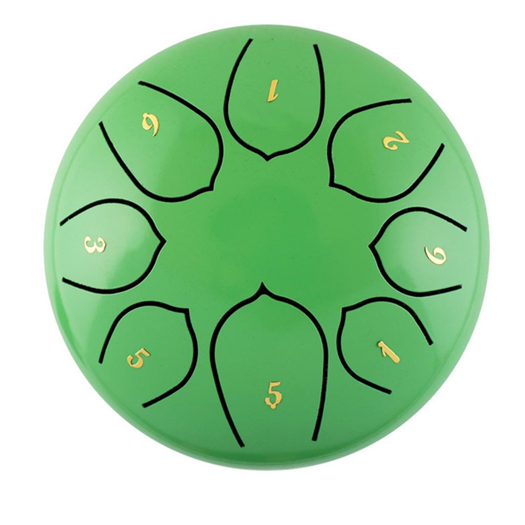 6 Alloy Steel Tongue Drum 8 Notes Tank Drum Instrument w Bag Mallets - Light Green