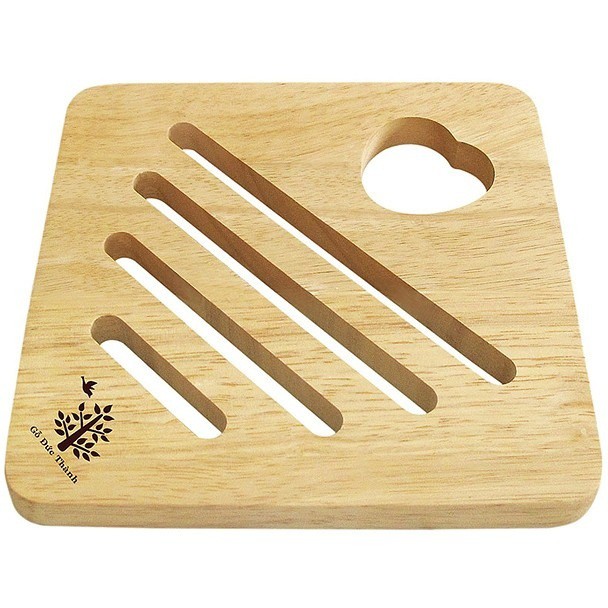 Miếng Lót Nồi, Lót Chảo gỗ Cách Nhiệt Hình Vuông Lỗ Tim Gỗ Cao Su Bền Đẹp Sang Trọng - Gỗ Đức Thành 09201