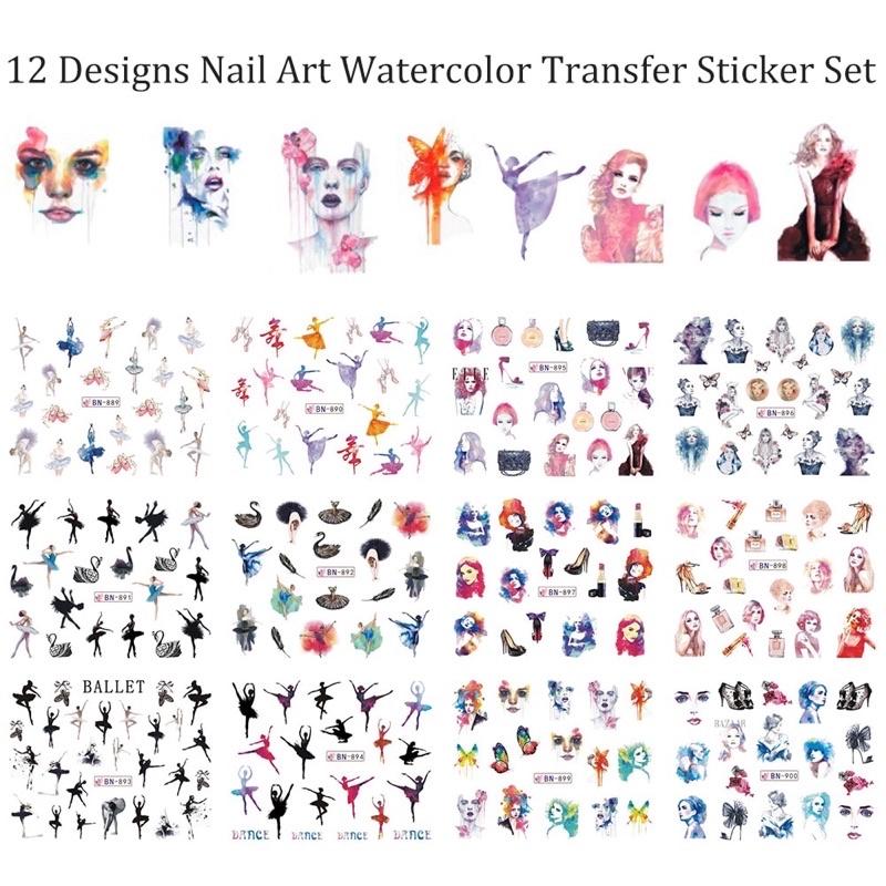 Set 12 Sticker, nhãn dán Người đẹp, Ballet trang trí móng tay