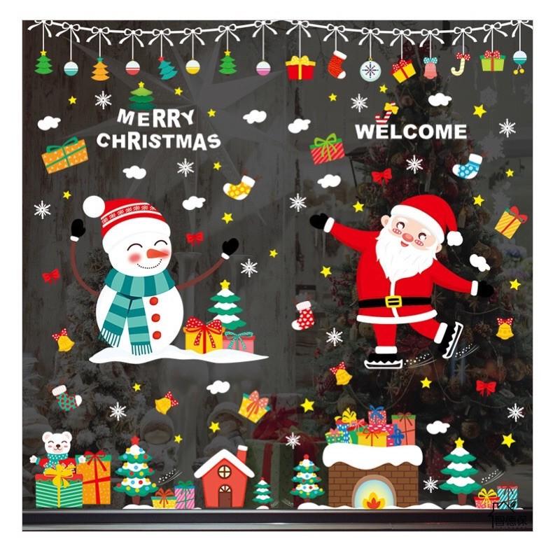 Decal trang trí Noel Hít Tĩnh Điện - Người tuyết vui chơi cùng ông già noel