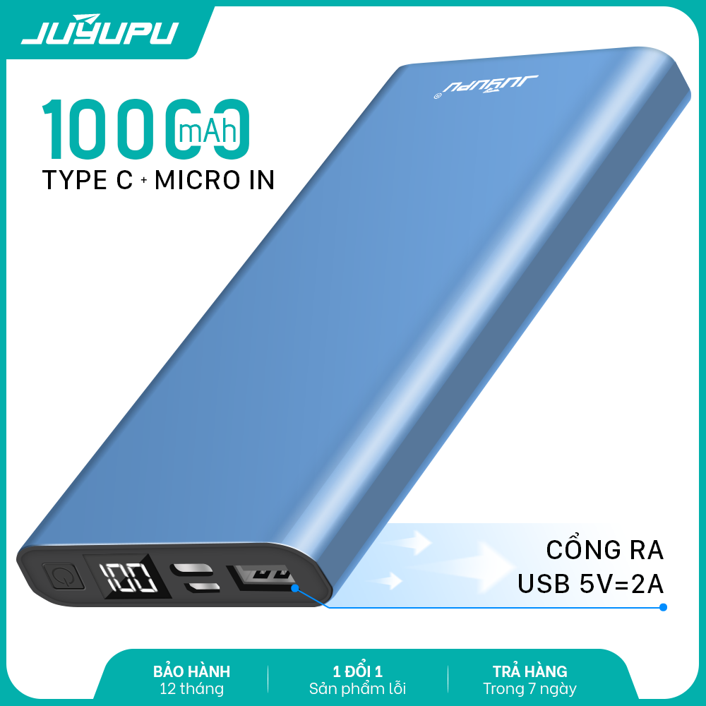 Sạc dự phòng JUYUPU PR-5C 10000mAh - màn hình hiển thị võ nhôm kim loại cao cấp dành cho iPhone Samsung OPPO VIVO HUAWEI XIAOMI - HÀNG CHÍNH HÀNG