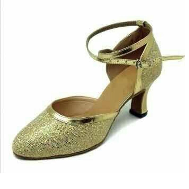 Đóng ngón chân salsa giày khiêu vũ phụ nữ giày nhảy Latin long lanh giày cao gót 5cm 6cm 7cm Ballroom Tango Dancing Shoes Color: 5CM Golden indoor Shoe Size: US3.5-FR34