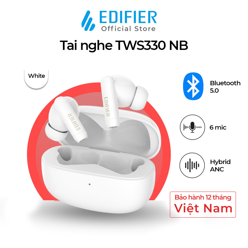 Tai nghe bluetooth Edifier TWS 330 NB Đàm thoại khử ồn ENC Chống ồn chủ động mức cao - Hàng chính hãng