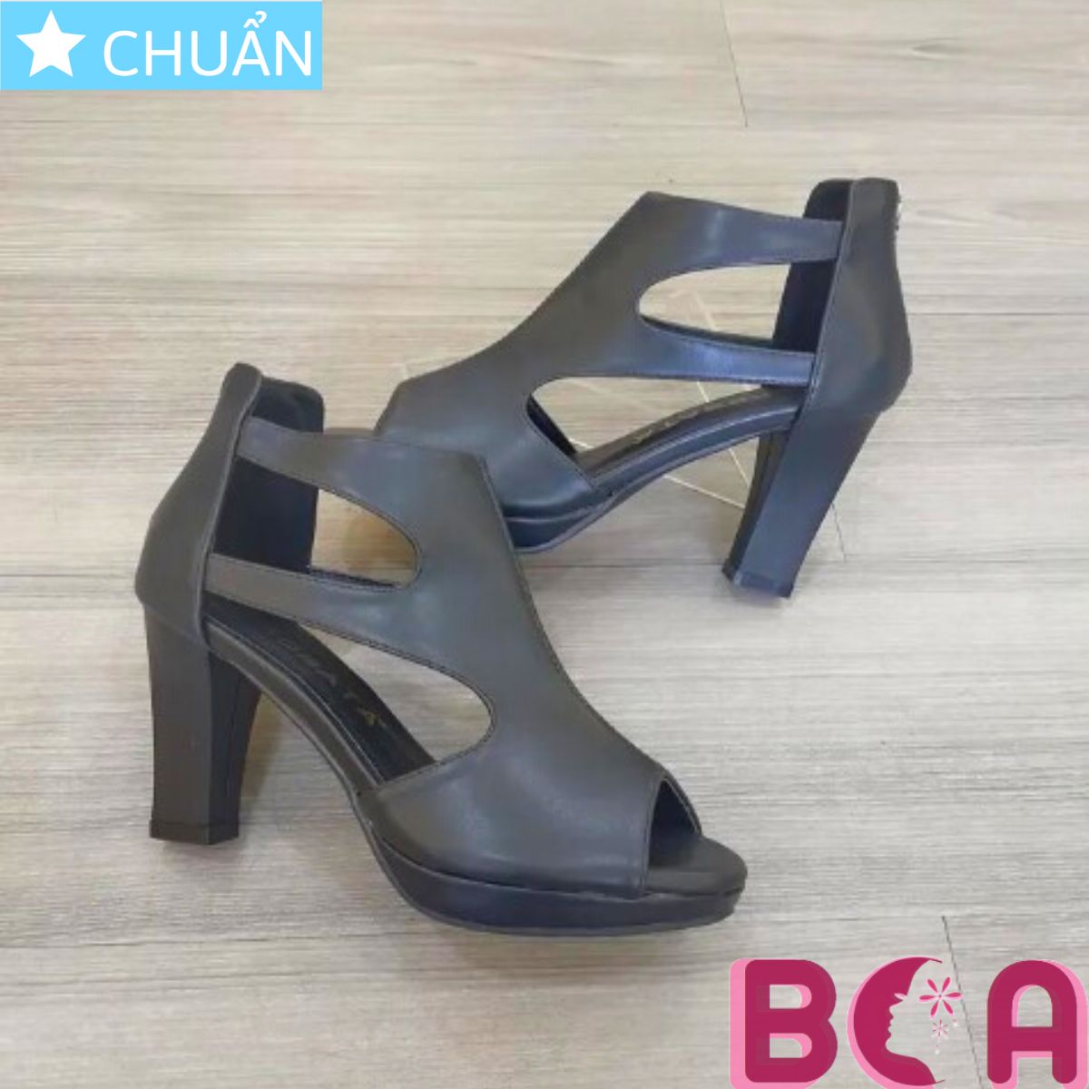 Giày bốt nữ cổ ngắn 8p RO322 ROSATA tại BCASHOP sandal màu đen hở mũi, có dây kéo phía sau, cực kì tôn chân và cá tính