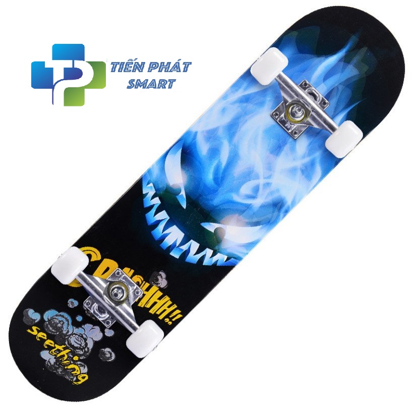 Ván Trượt Skateboard TP Tienphatsmart (Hình Lửa Xanh), - Ván Trượt  Mặt Nhám Chống Trơn Trượt, Gỗ Ép Tiêu Chuẩn, Ván Trượt Gỗ Tải trọng 150kg, Ván Trượt Gỗ Dành Cho Người Lớn Và Trẻ Em