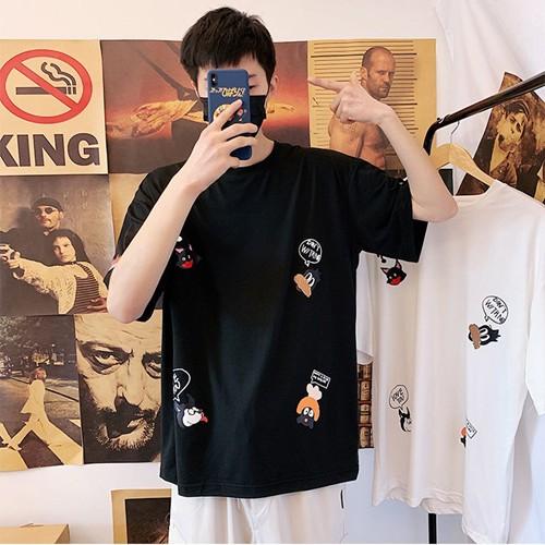 Áo thun unisex nam nữ tay lỡ phông form rộng teen cổ tròn oversize cotton giá rẻ basic đen trắng tee pull CHIBI HOẠT HÌNH