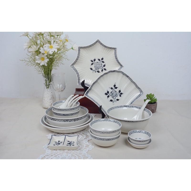 Bộ bát đĩa 24 món, hoạ tiết hoa dây cổ
