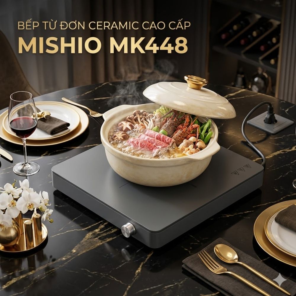 Bếp Từ Đơn Mishio MK448 Công Suất 2000W - Mặt Kính Kanger Hạng A - hàng chính hãng