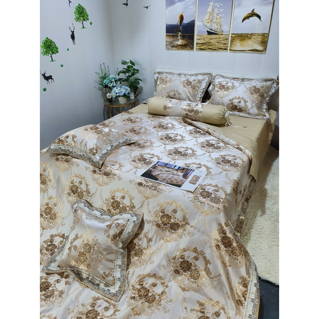 BỘ CHĂN GA GỐI 7 MÓN GẤM LỤA HOÀNG GIA CAO CẤP