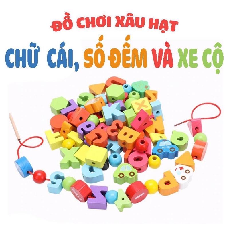 Đồ Chơi Gỗ Thông Minh The Pooh Cho Bé Xâu Luồn Hạt Chữ Số Kèm Phương Tiện Giao Thông An Toàn Cho Bé Từ 3-6 tuổi