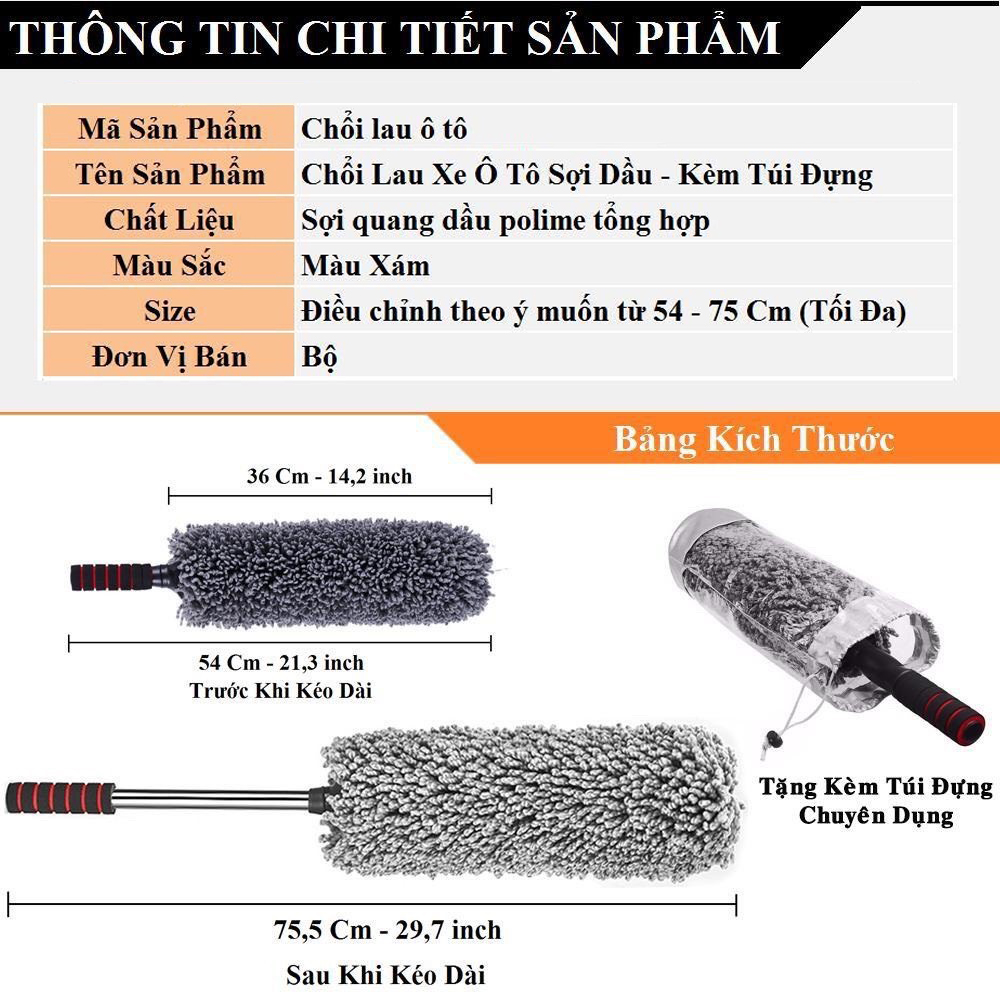 Chổi Lau Bụi Sợi Dầu Ô Tô Đa Năng Cán Điều Chỉnh – CHỔI TRÒN