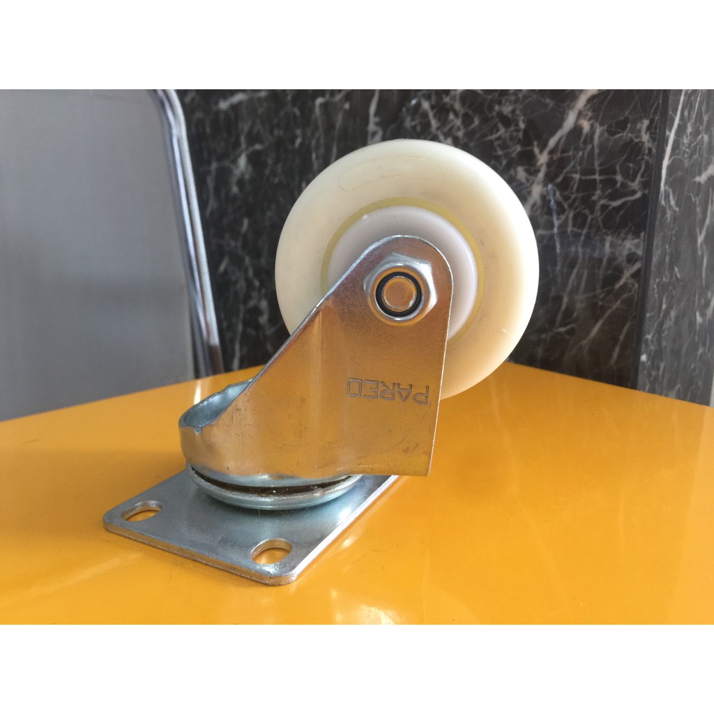 Bánh xe đẩy nhựa trắng PP Eco càng thép xoay 360 độ 75-100-125mm - Happy Move Thái Lan