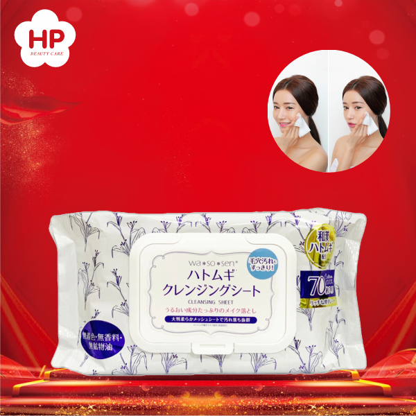 Khăn Ướt Tẩy Trang Chiết Xuất Hạt Ý Dĩ  Kumano Hatomugi Wasosen Cleansing Sheet Phù Hợp Du Lịch Túi (70 tờ)