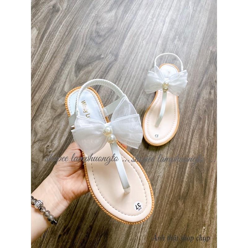 Giày sandal quai kẹp ngón đinh nơ voan