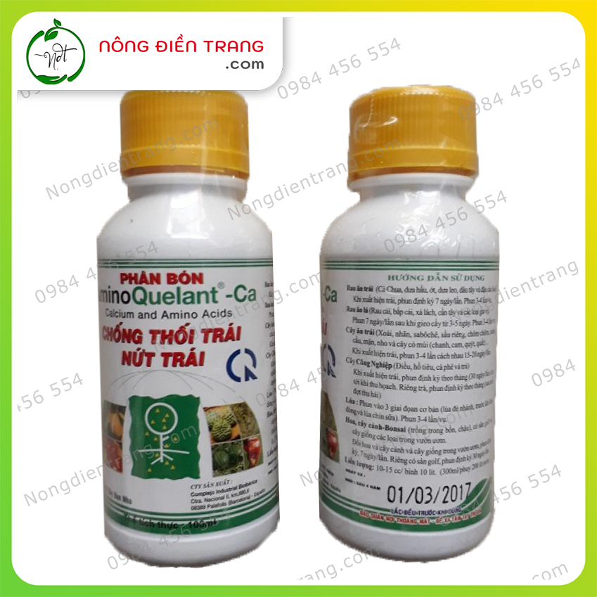 Phân Bón Lá AminoQuelant Ca - Chai 100ml - Amino Quelant Canxi Chống Thối Trái, Nứt Trái VTNN Nông Điền Trang