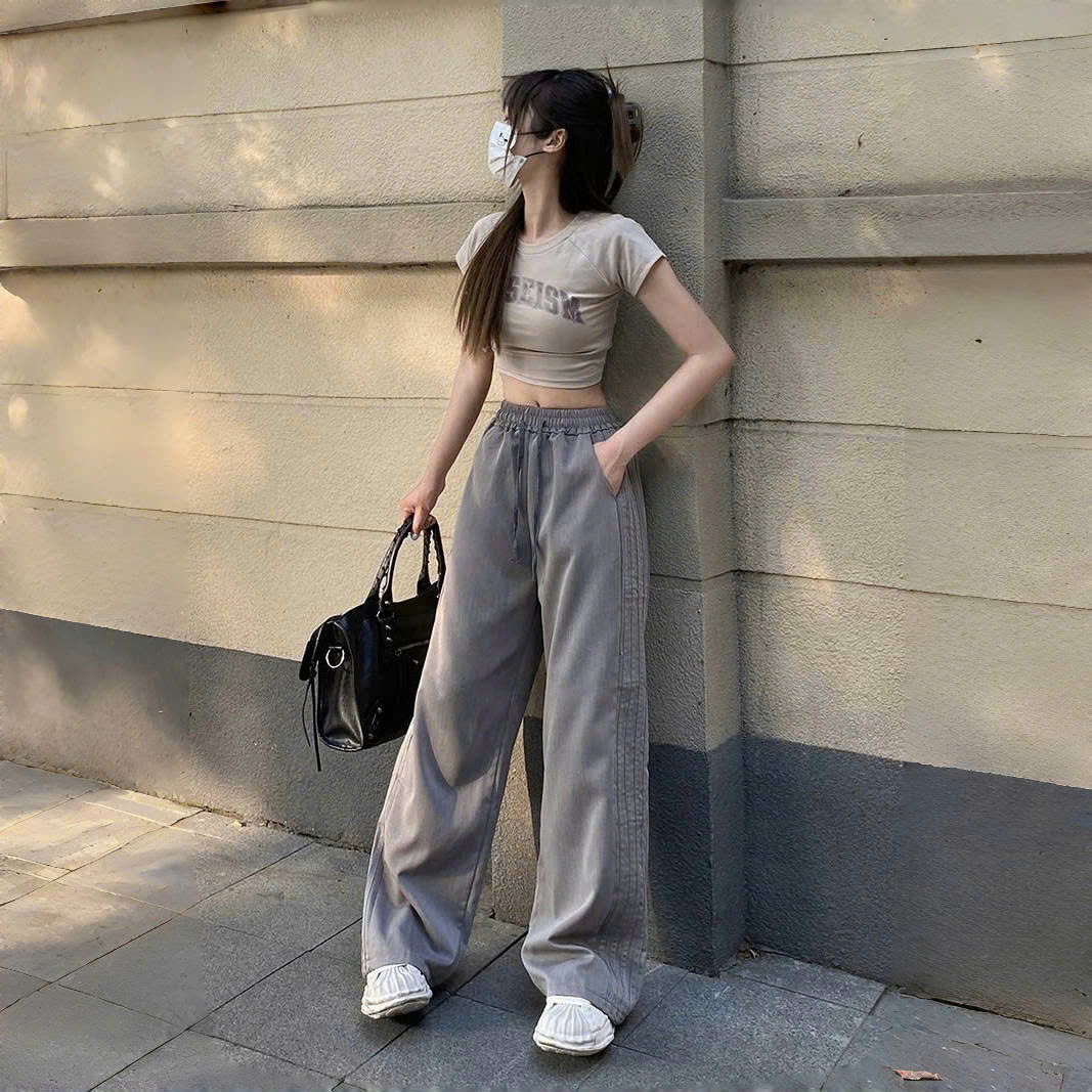 Quần kaki ống rộng nữ 2N Unisex viền hai bên Q09