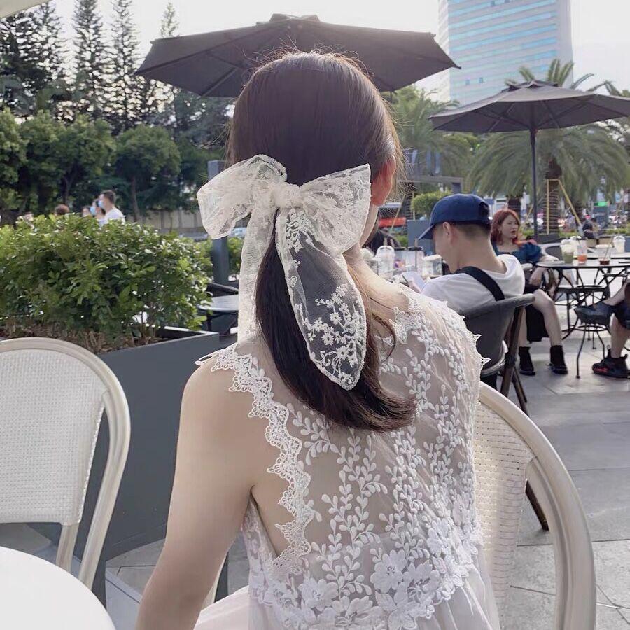 Kẹp nơ ren tiểu thư vạt nhọn thêu hoa phong cách retro cổ điển Tatitava