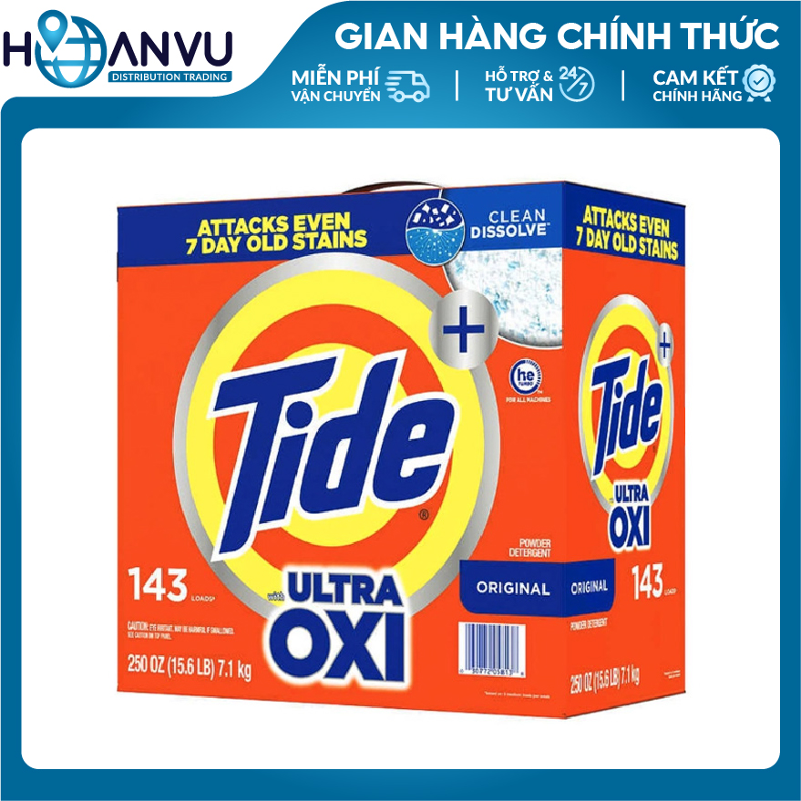 Bột Giặt Tide HE Ultra Oxi Powder Laundry Detergent Original 7.1kg
