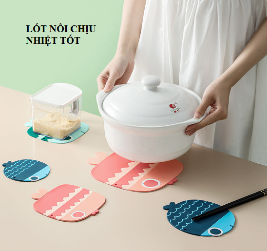 Miếng lót nồi hình Cá silicon chịu nhiệt tốt, Combo 4 miếng lót bằng PVC mềm chống trượt, siêu tiện dụng-GD507-LNoi-Ca