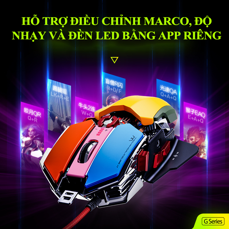 Chuột chơi game có dây INPHIC PG6 thiết kế kiểu dáng độc lạ có đèn led RGB với độ nhạy lên đến 12800DPI - Hàng Chính Hãng