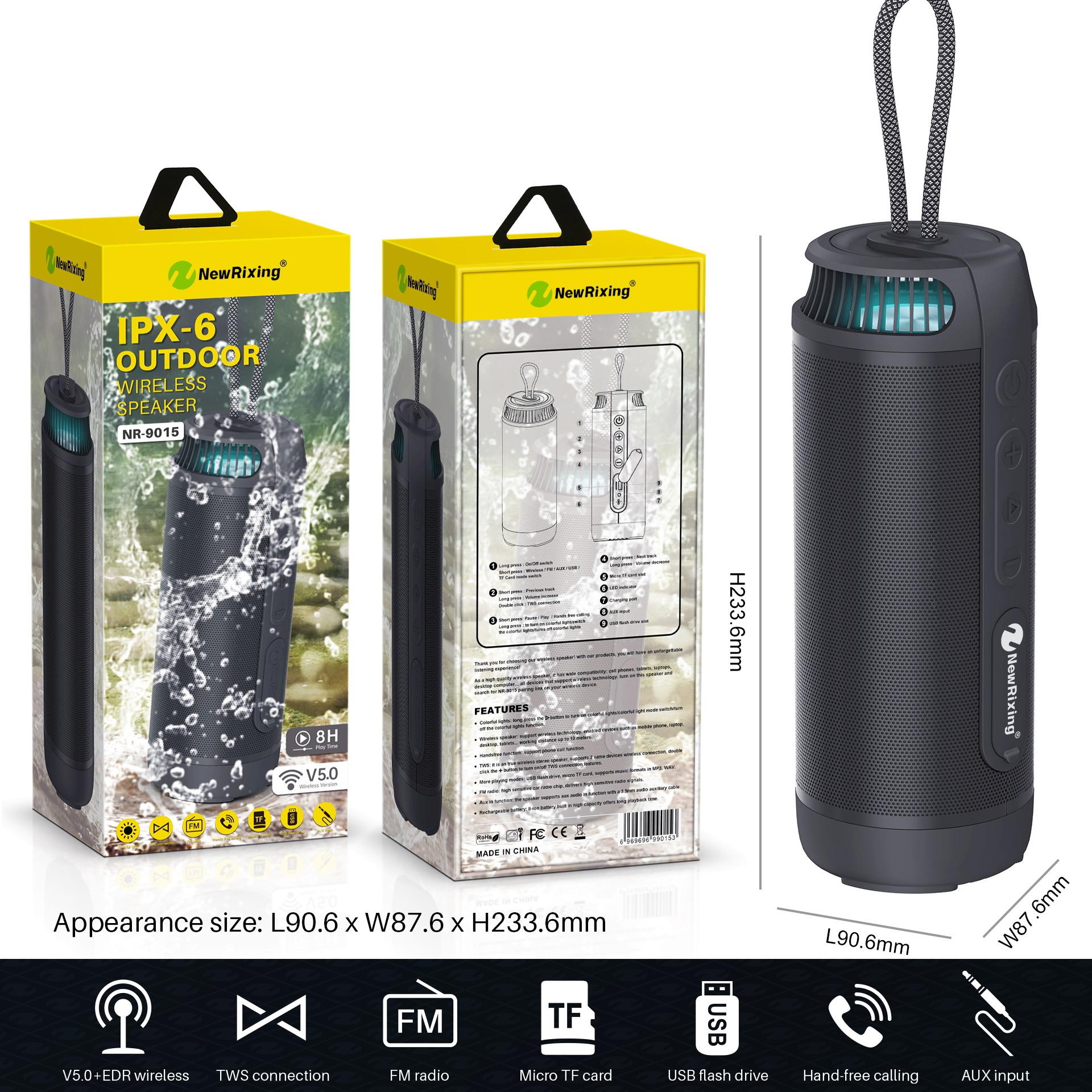 Loa không dây mini di động loa loa siêu trầm IPX6 không thấm nước mạnh hơn bass bass mini âm thanh hỗ trợ FM TF USB cho ngoài trời Color: 9015-Green