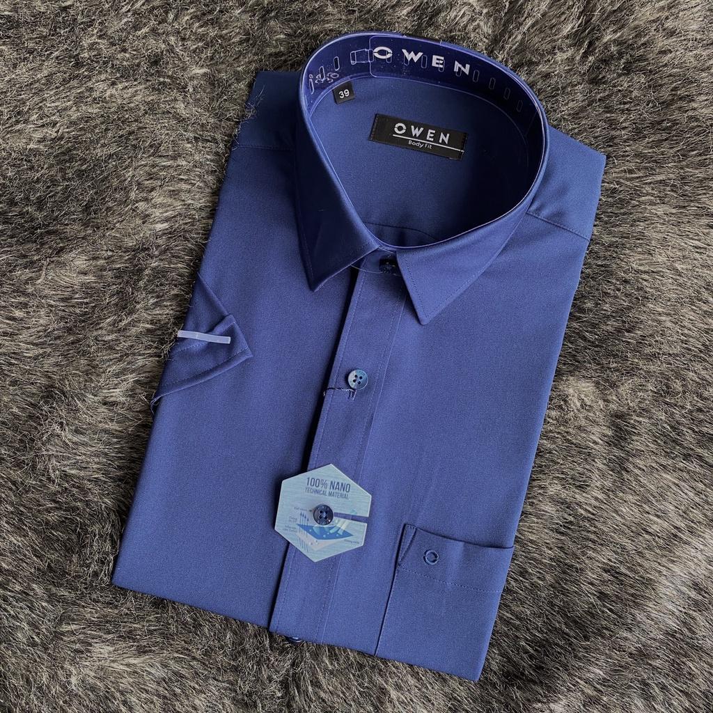 OWEN - Aó sơ mi ngắn tay Owen chất nano không nhăn màu xanh navy đậm 230020