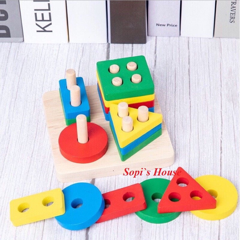 Combo 6 món đồ chơi gỗ montessori, phát triển trí tuệ