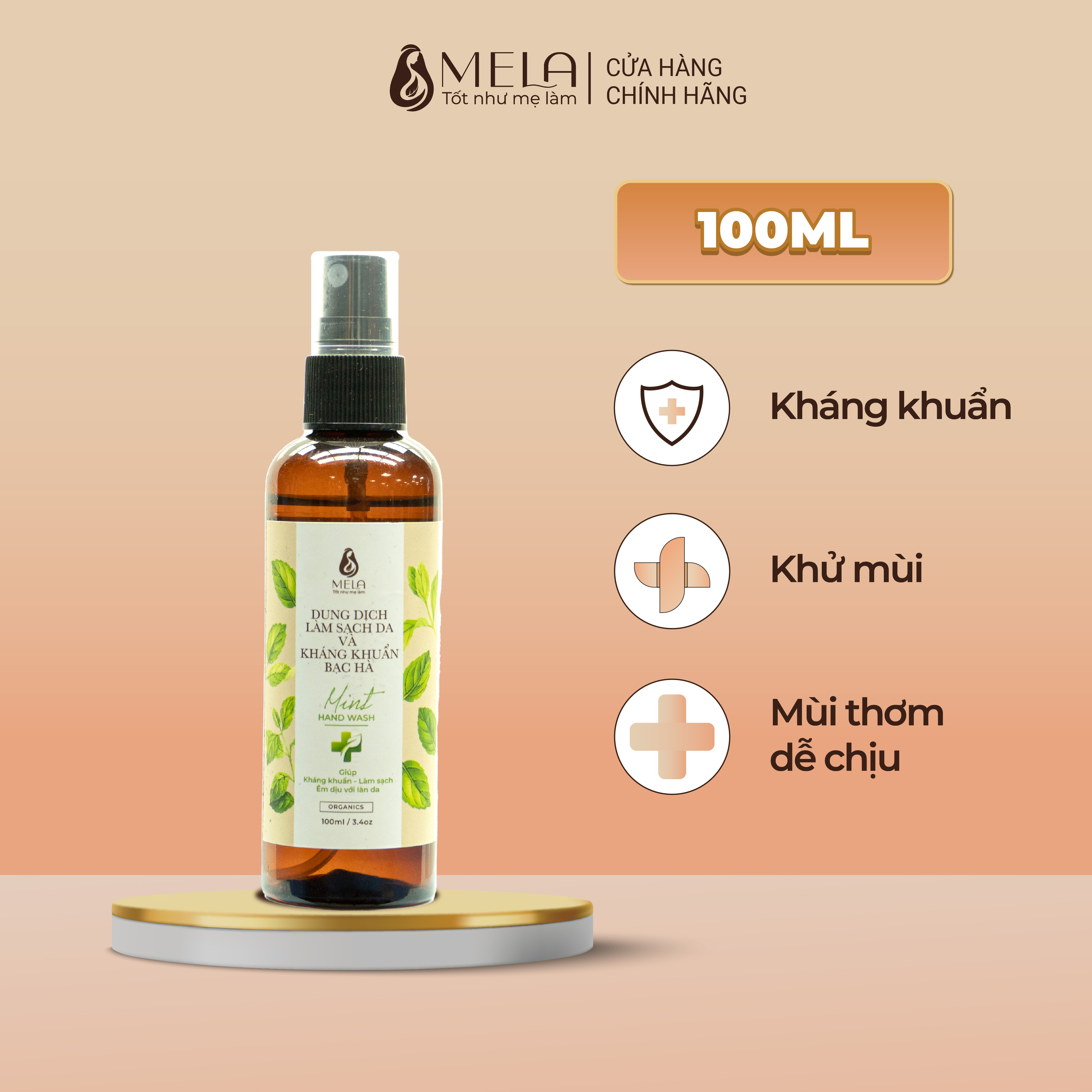 Dung Dịch Sát Khuẩn Bạc Hà MELA Kháng Khuẩn Khử Mùi Thơm Mát 100ml - ML02