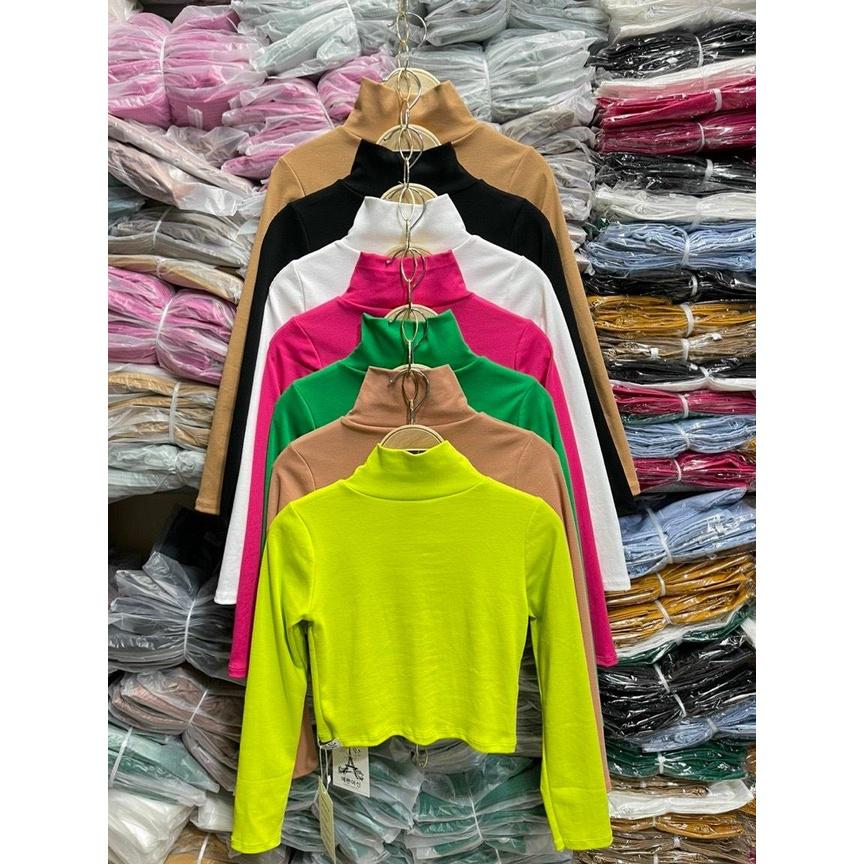 Áo thun nữ cổ lọ chất Borip loại 1 - Ào cổ lọ croptop BORIP Co giãn thấm hút siêu tốt