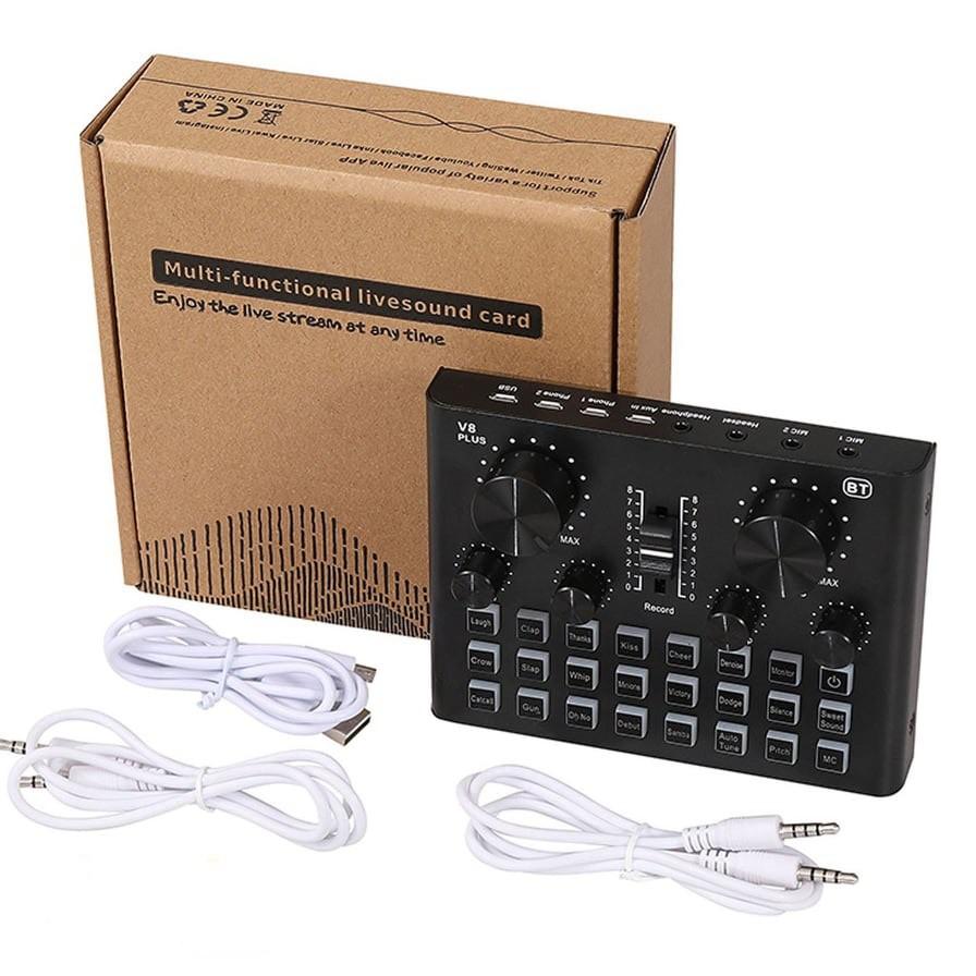 Sound Card V8 Plus bộ thu âm Thanh Và Livestream  - Bluetooth USB Audio Interface Soundcard Auto Tune V8Plus