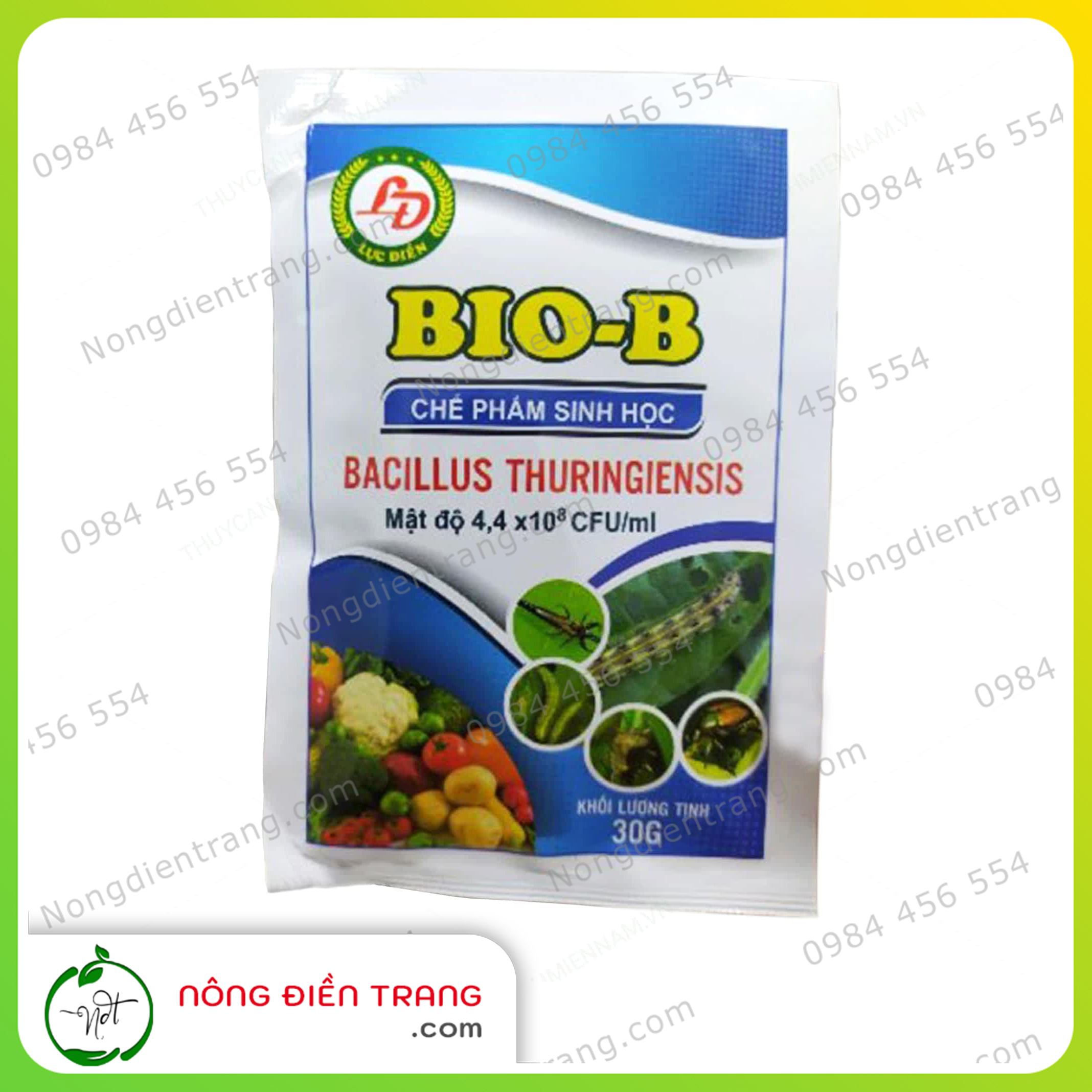 Chế Phẩm Sinh Học Bio-B Bacillus Thuringiensis Phòng Trừ Sâu Ăn Lá, Bọ Trĩ, Nhên Đỏ, Rệp - Gói 30g VTNN Nông Điền Trang