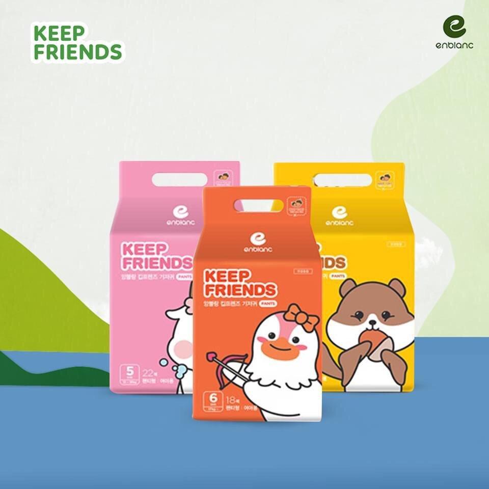Combo 5 Bịch Tã Bỉm Quần ENBLANC KEEP FRIENDS Hàn Quốc Cho Bé Trai/Gái Size L26, XL22, XXL18 Mỏng Nhẹ, Siêu Khô Thoáng, Thấm Hút Nhanh