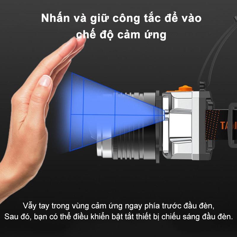 Đèn pin đội đầu siêu sáng chiếu xa 200m chống thấm nước đen pin 3 chế độ sáng có Zoom xa gần đèn pin đeo trán Đèn Pin