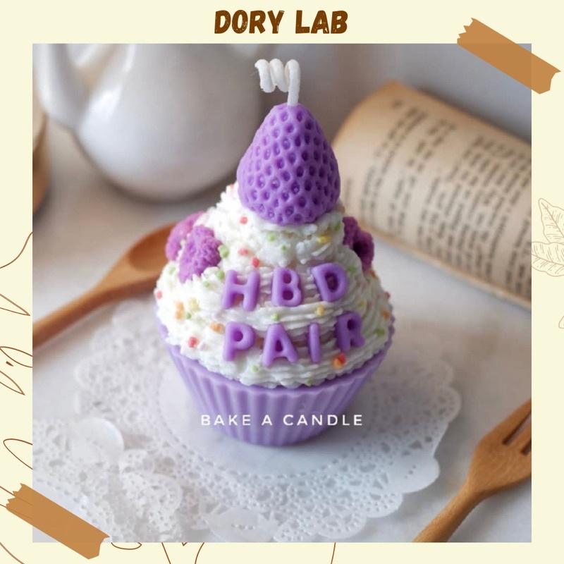 Nến Thơm Cupcake Dâu Tây Trang Trí Chữ Theo Yêu Cầu, Quà Tặng Sinh Nhật - Dory Lab