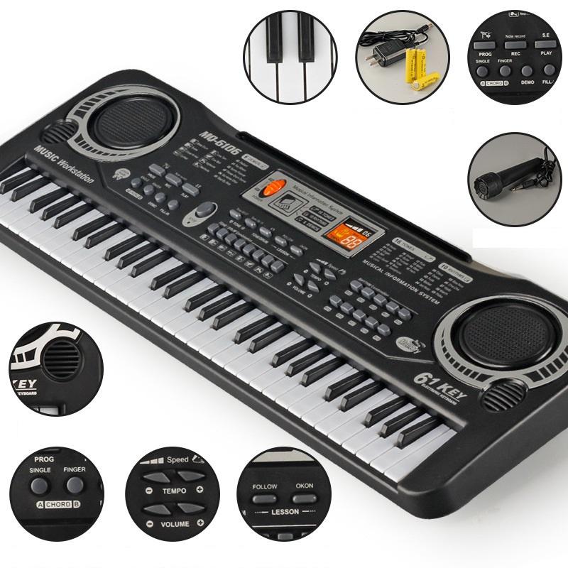 ĐÀN PIANO ĐIỆN TỬ CHO BÉ 61 PHÍM CÓ KÈM MICRO CHẤT LƯỢNG CAO ÂM THANH TỐT CÓ RẤT NHIỀU CHỨC NĂNG - 61p Black có đầu cắm