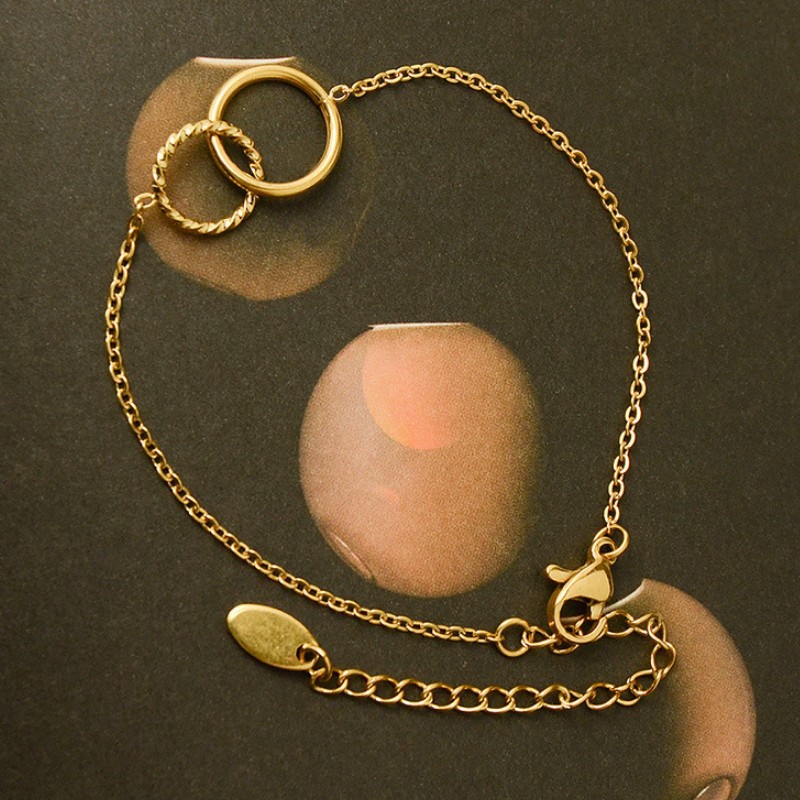 Lắc Tay 2 Khoen Tròn Titan Ko Đen TT 3198