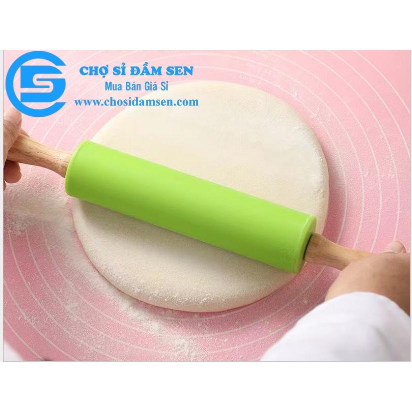 Cây lăn bột, cây cán bột bằng silicon tay cầm bằng gỗ dài 30cm, dụng cụ làm bánh chống dính cao cấp  G276-CayLanBot-30cm